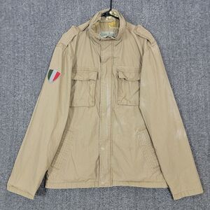 Brave Soul Jacket Mens Large Tan Utility Cargo Pockets 100% Cotton Full Zip